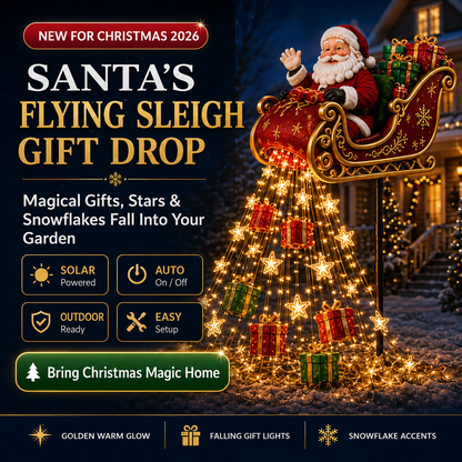 🎅✨ 2026 New Santa’s Flying Sleigh Gift Cascade – Solar Christmas Garden Light