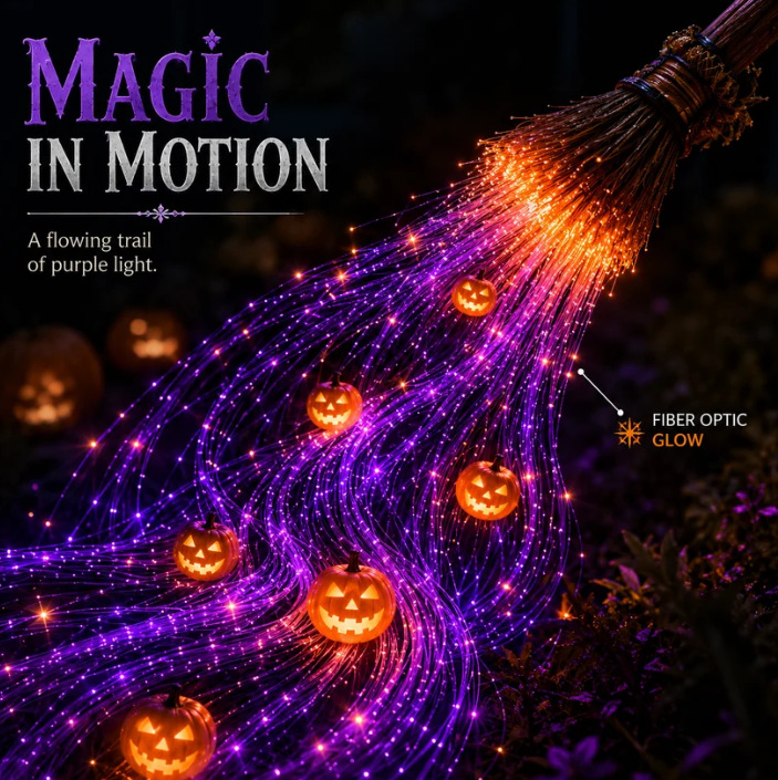 🧙‍♀️ Magic Fiber Optic Witch Broom Halloween Light