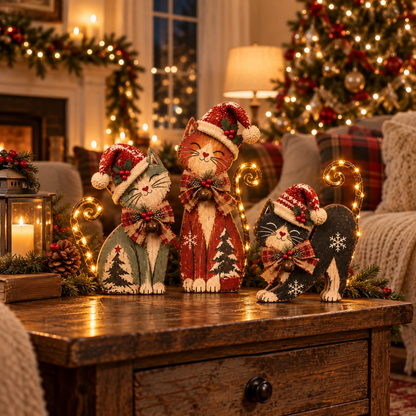 Vintage Lighted Christmas Cat Trio