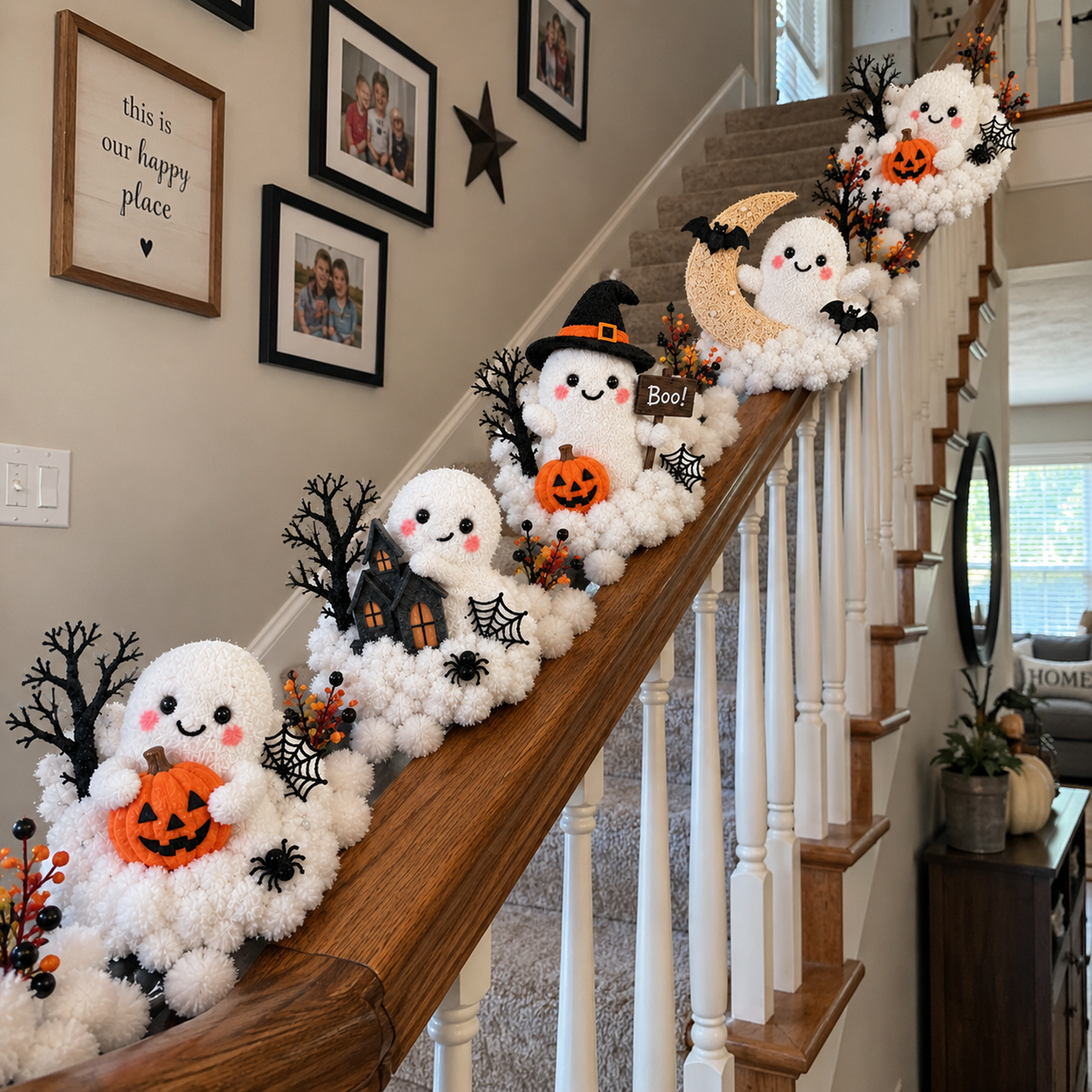 Glowing Ghost Staircase Decor – Cute Halloween Railing Accent