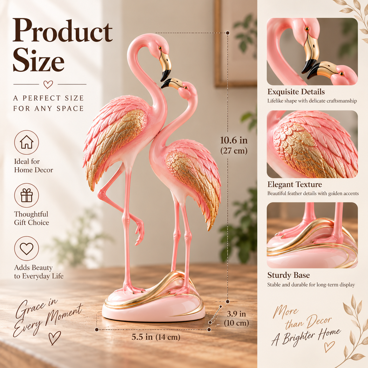 🦩✨ Blush & Gold Flamingo Couple Figurine 🌸💗