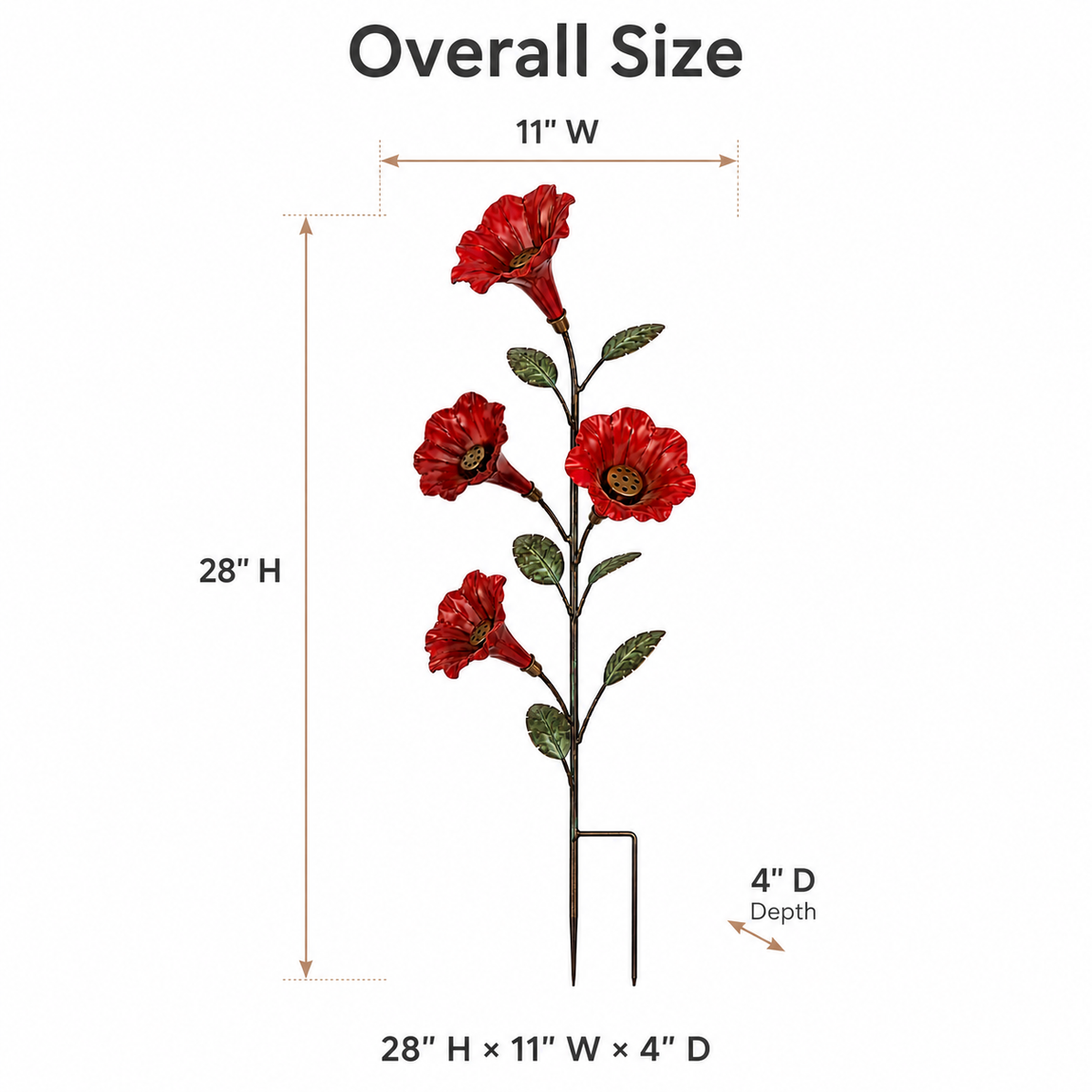 Vintage red flower hummingbird feeder garden stake overall dimensions