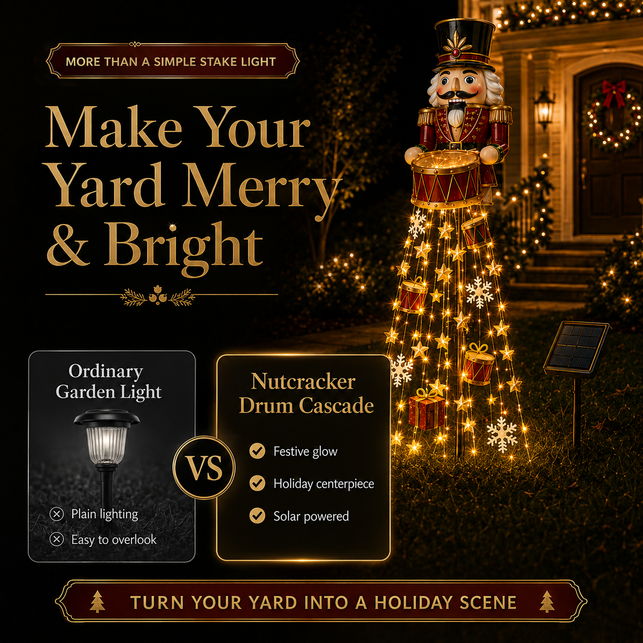 🎖️✨ Nutcracker Magic Drum Cascade Solar Christmas Garden Light