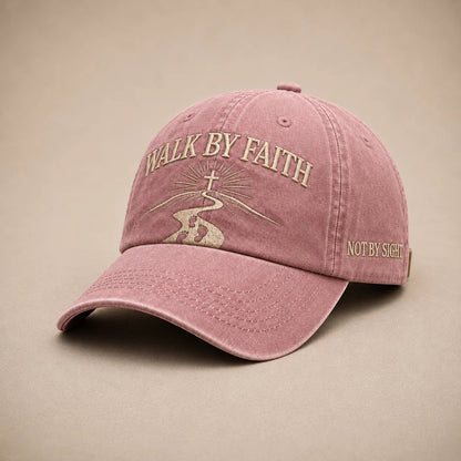 ✝️ WALK BY FAITH Vintage Embroidered Cap |  A Meaningful Vintage-Washed Cap for Church, Everyday Wear, Road Trips & Encouragement Gifts. ✨