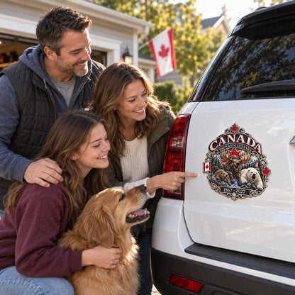 Canada 160th Anniversary 3D Car Emblem – Moose, Beaver & Polar Bear Maple Leaf Badge, 1867–2027