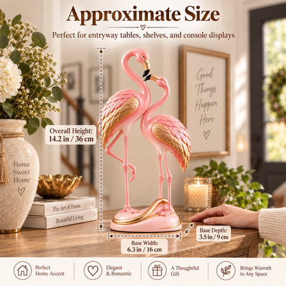🦩✨ Blush & Gold Flamingo Couple Figurine 🌸💗