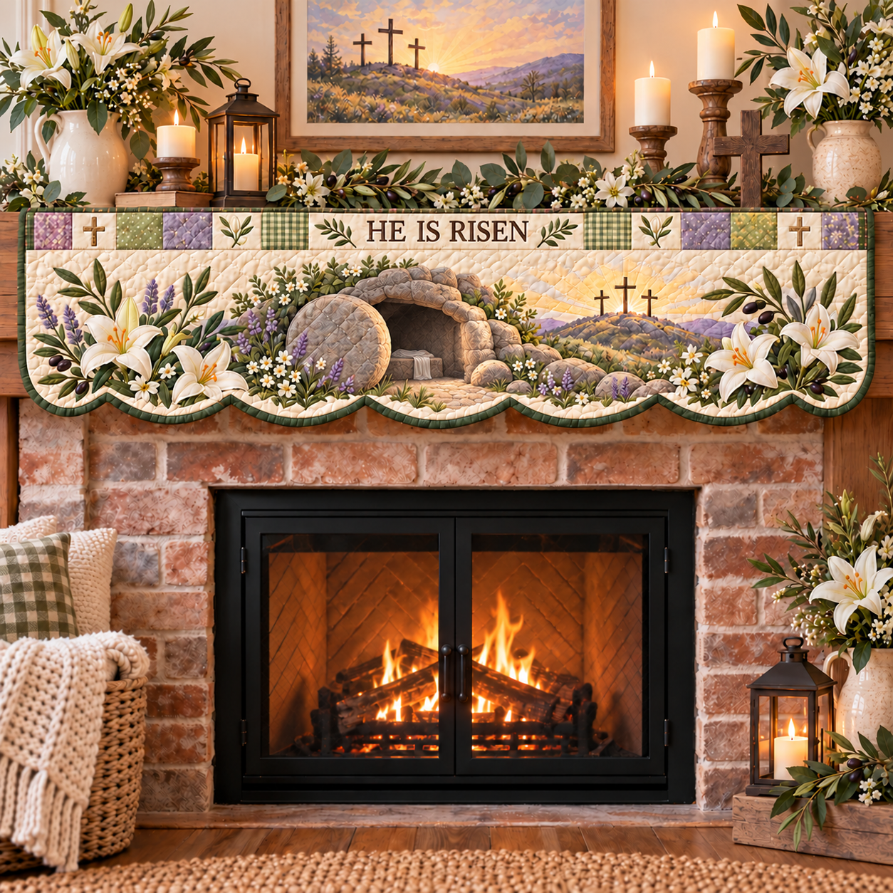He Is Risen Easter mantel scarf