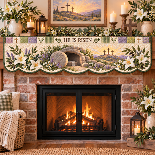 ✝️ Easter Faith Quilted Patchwork Fireplace Mantel Scarf