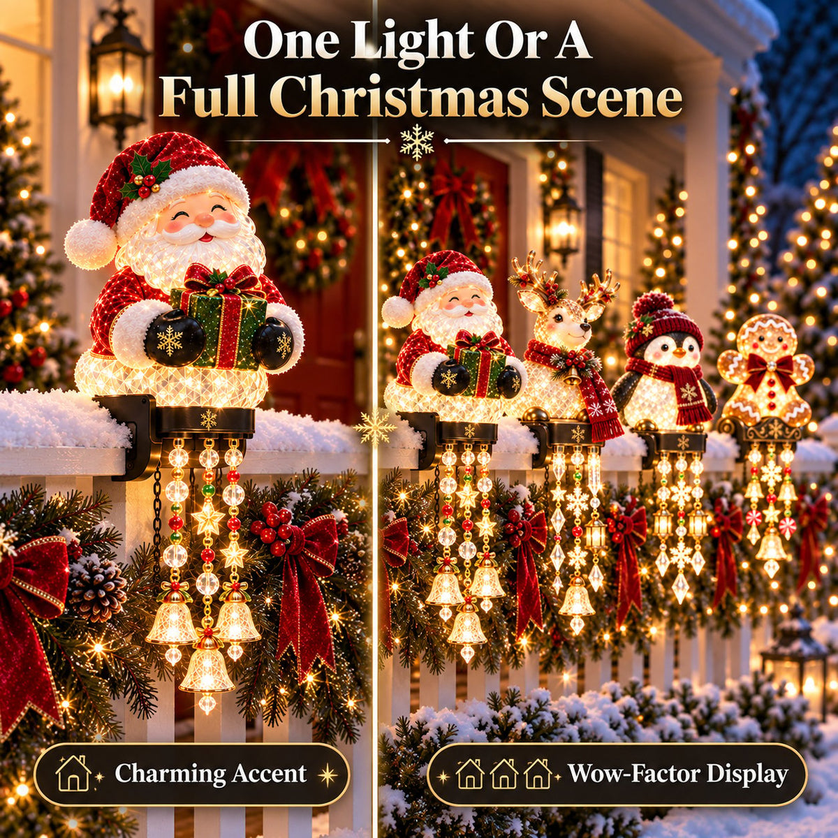 🎄 Christmas Porch Railing Lights – 4 Festive Character Designs