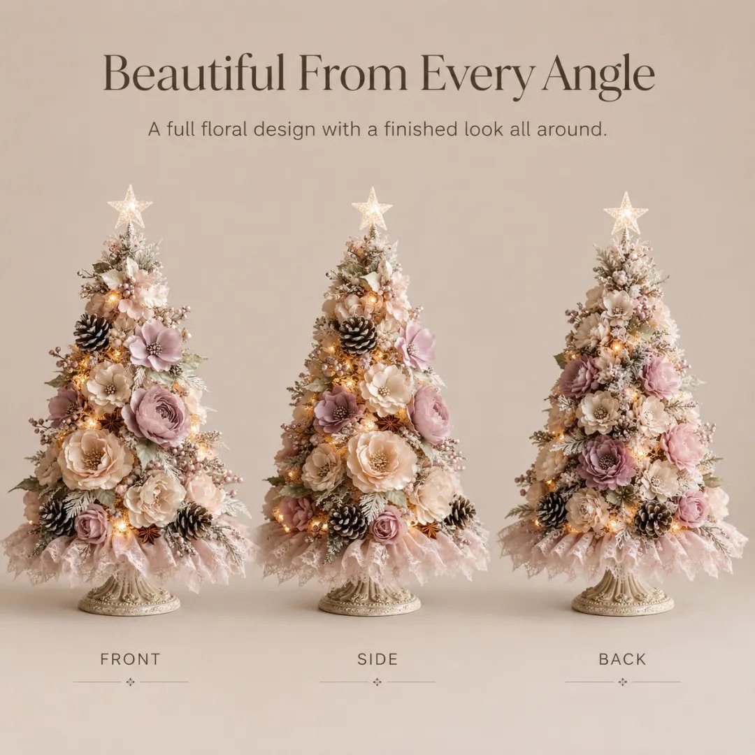 🌸 Blush Bloom™ Pre-Lit Floral Tabletop Christmas Tree