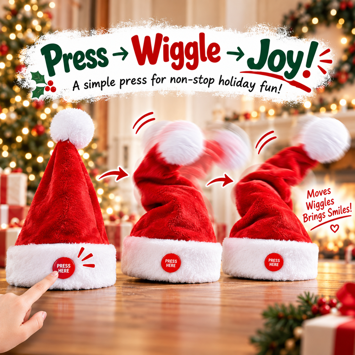 🎅 Jolly Wiggle™ Animated Santa Hat | Funny Moving Christmas Party Hat