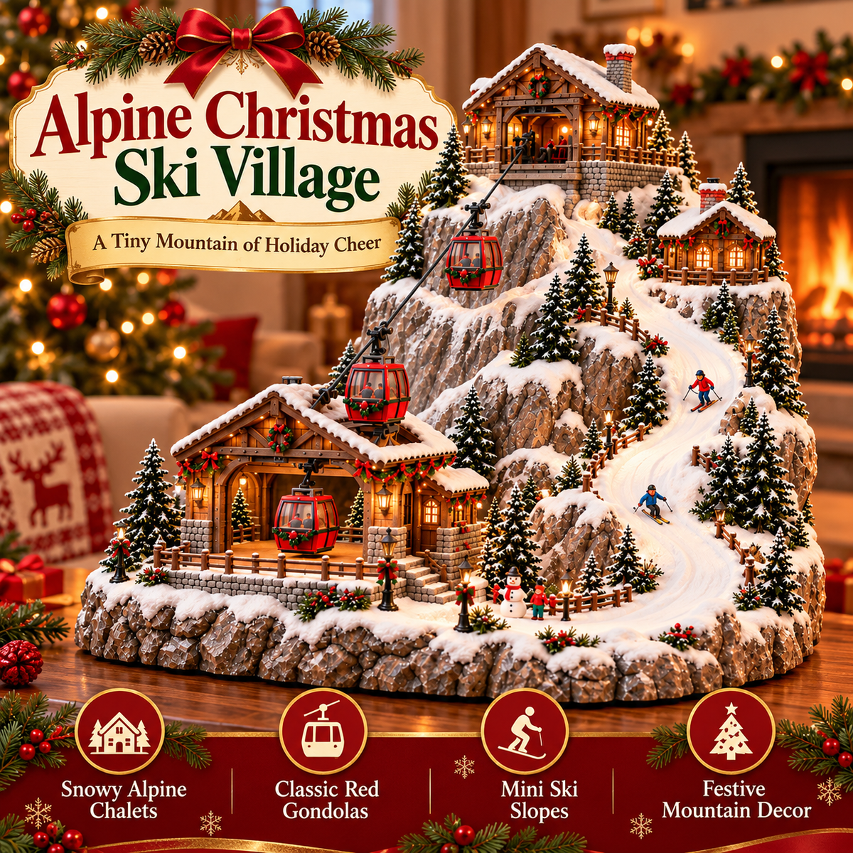 🏔️ Alpine Christmas Ski Village™ – Festive Mountain Holiday Display