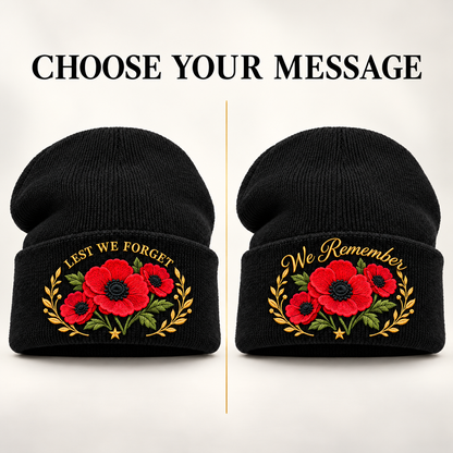 'Lest We Forget' Poppy Embroidered Beanie