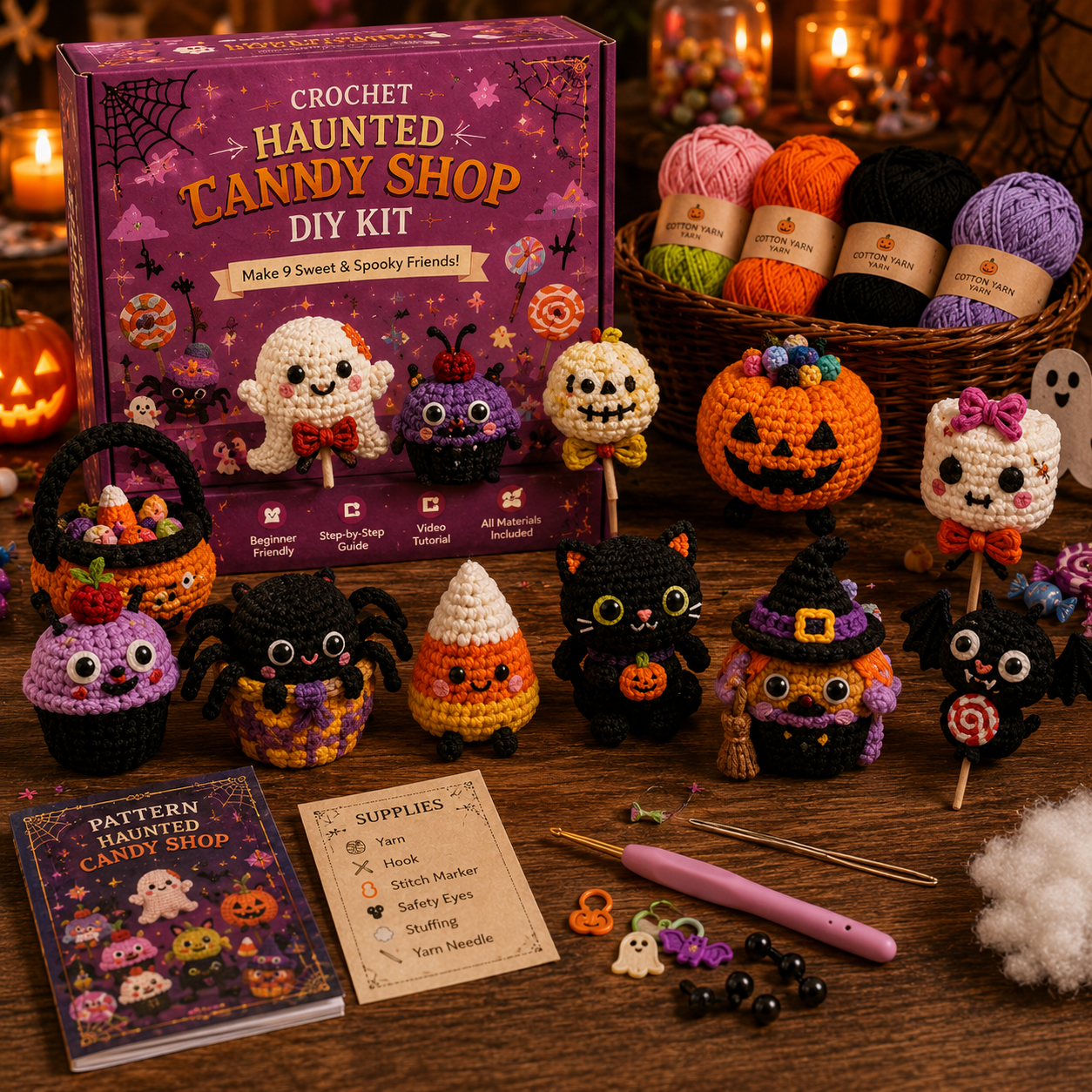 🎃 Creepy Cute Crochet Adventures — 9-Piece Halloween & Fantasy DIY Crochet Kit
