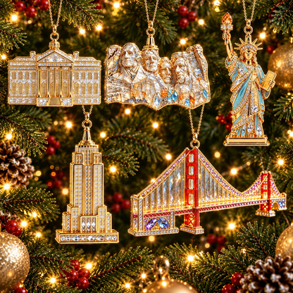 ✨ Stars Across America™ Crystal Landmark Keepsake Collection | 5 Iconic Christmas Ornaments
