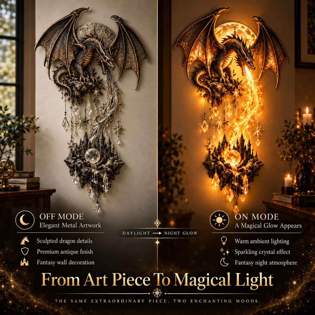 🔥 Last Day 49% OFF – 🐉 Dragonfire Moonlight Wall Lamp | Enchanted Fantasy Castle Decor 🌙
