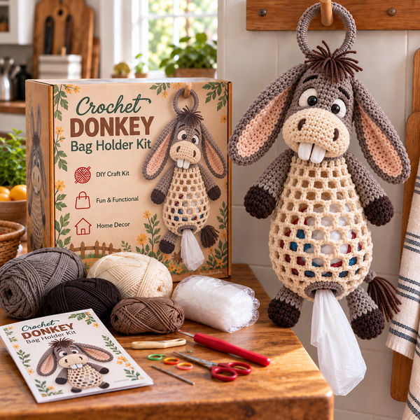 Donkey crochet animal bag holder DIY kit