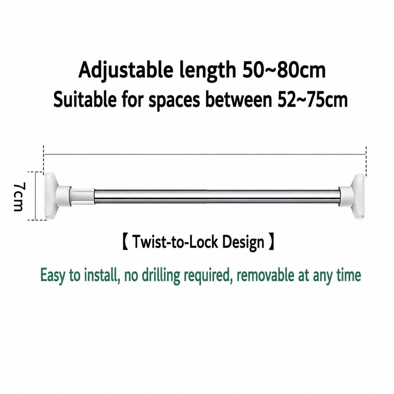 Punch-Free Adjustable Telescopic Tension Rod for Closet & Laundry Organization