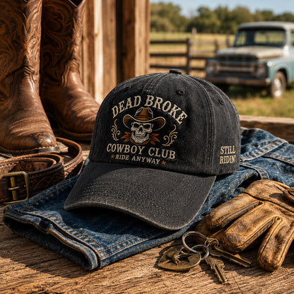 🤠 Dead Broke Cowboy Club Vintage Western Cap — Embroidered Washed Baseball Hat