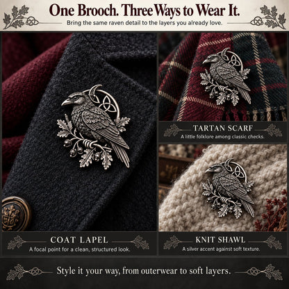 🐦‍⬛ Gothic Celtic Raven Brooch – Dark Academia Statement Pin
