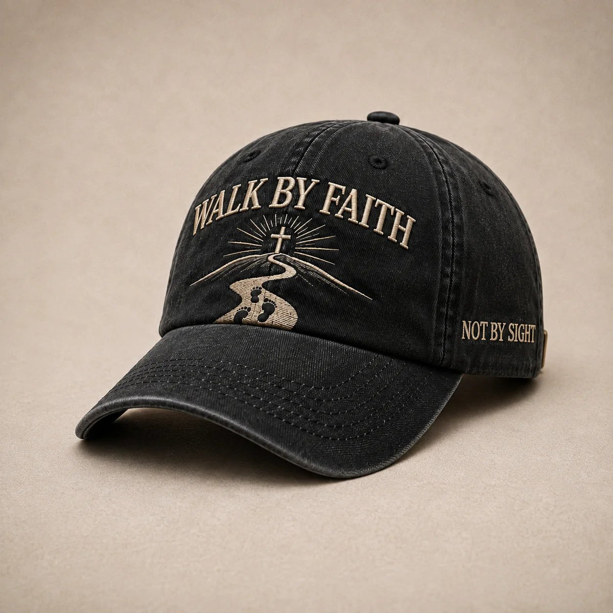 ✝️ WALK BY FAITH Vintage Embroidered Cap |  A Meaningful Vintage-Washed Cap for Church, Everyday Wear, Road Trips & Encouragement Gifts. ✨