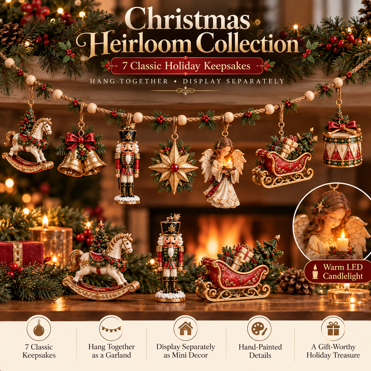 Christmas Heirloom Collection seven piece vintage garland