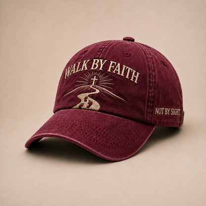 ✝️ WALK BY FAITH Vintage Embroidered Cap |  A Meaningful Vintage-Washed Cap for Church, Everyday Wear, Road Trips & Encouragement Gifts. ✨