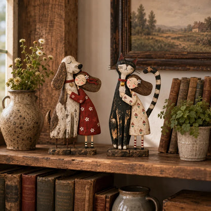 Girl & Her Best Friend Folk Art Figurine