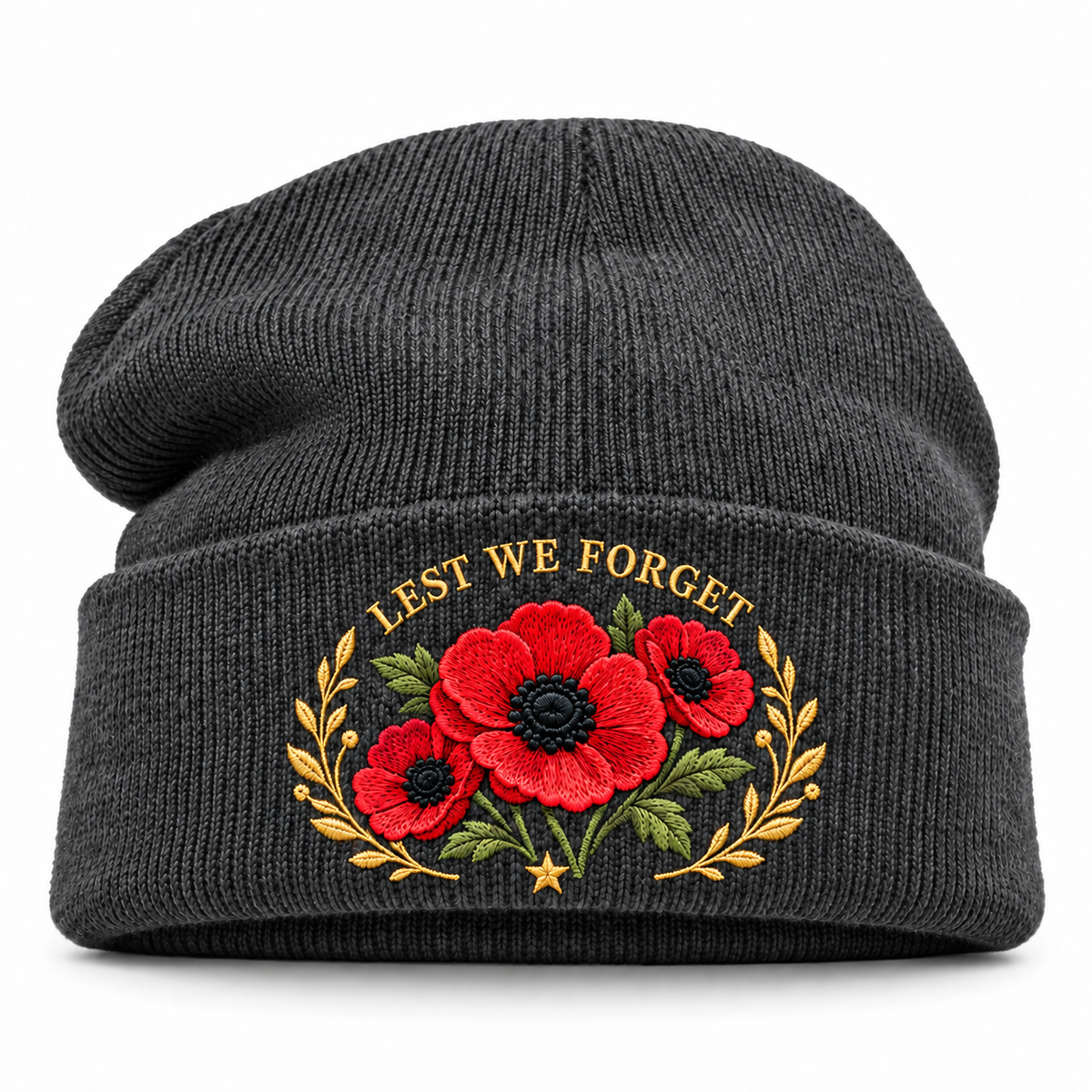 'Lest We Forget' Poppy Embroidered Beanie