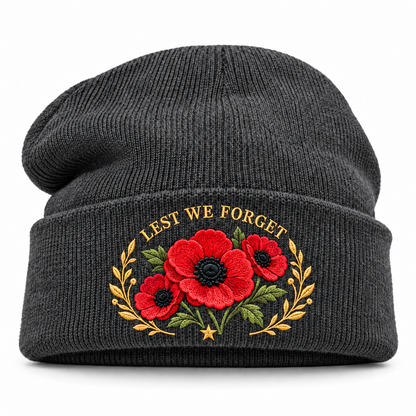 'Lest We Forget' Poppy Embroidered Beanie