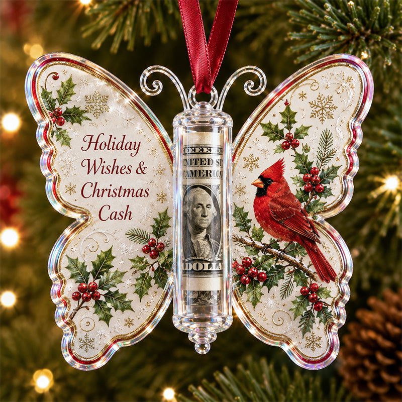 Cardinal Christmas Cash Gift Butterfly Ornament