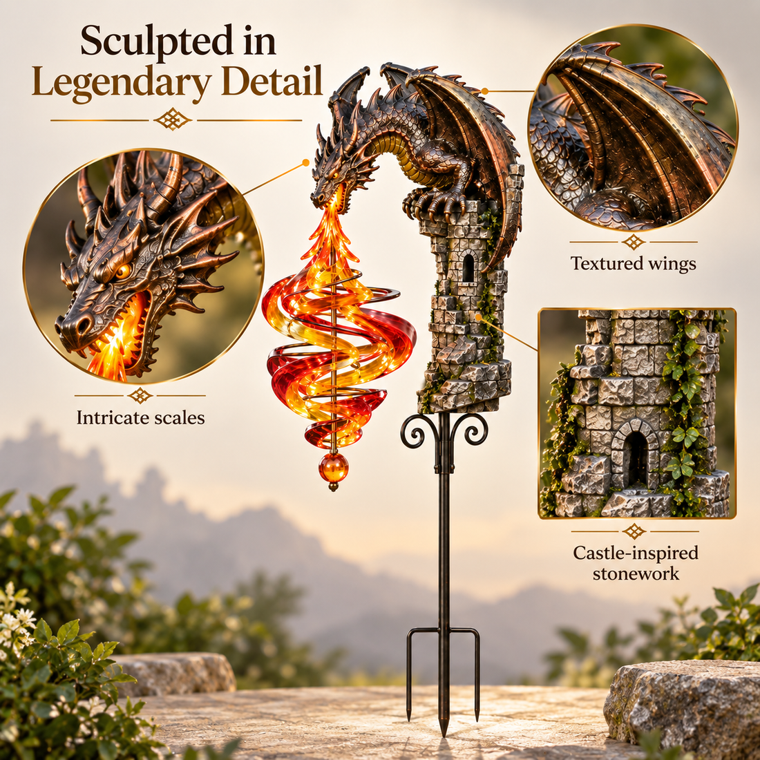 Dragon wind spinner sculpted detail