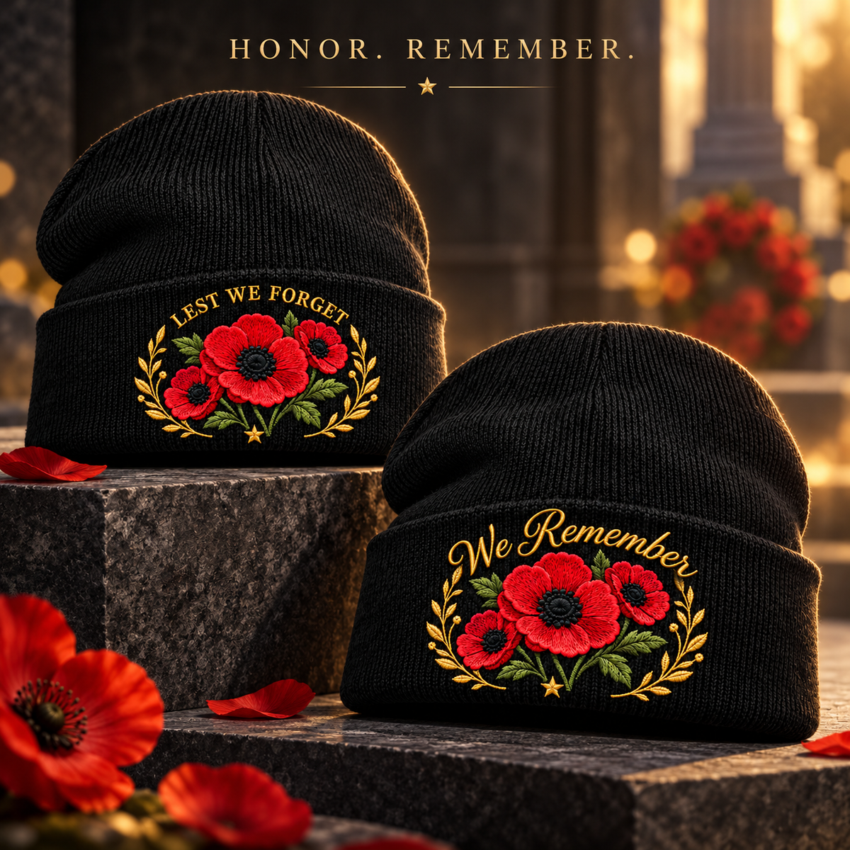 'Lest We Forget' Poppy Embroidered Beanie