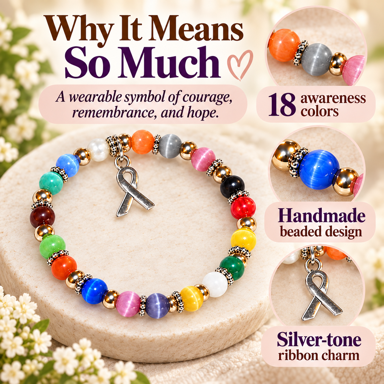 Meaningful handmade cancer awareness bracelet