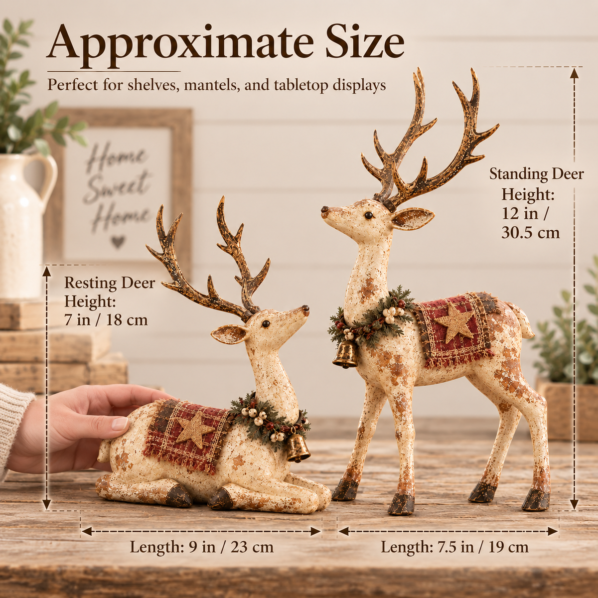 🦌✨ Rustic Farmhouse Reindeer Figurine Set 🎄🤎