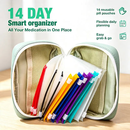 Waterproof Pill Pouch Set, 14pcs Bags Inside, A8 Waterproof Pill Organizer Set, 7 to 14 Days of Meds 💊