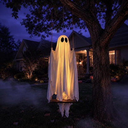👻 5FT Lighted Hanging Ghost Swing – Outdoor Halloween Decor
