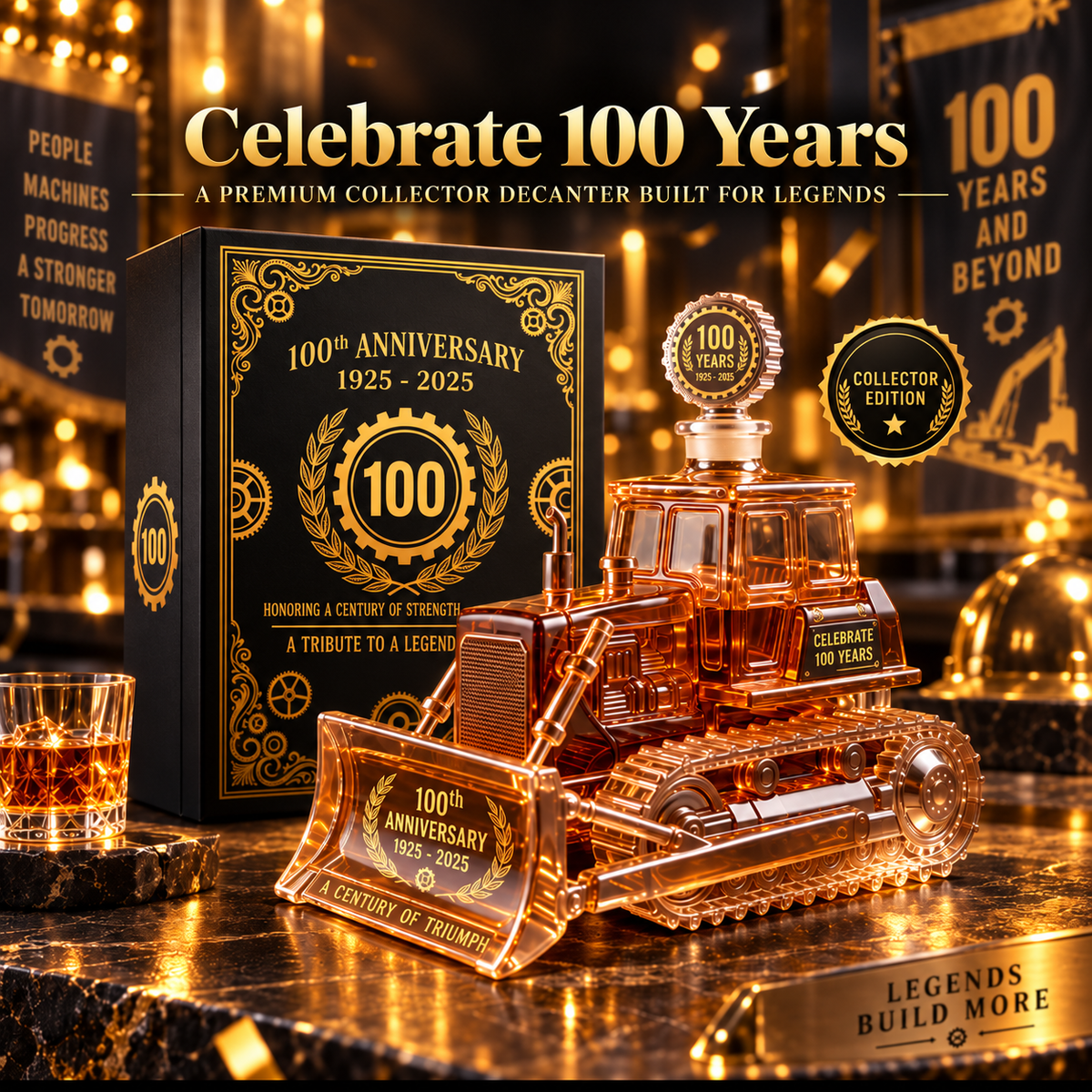 🚜 Century of Strength™ Bulldozer Crystal Whiskey Decanter – 500ml Collector Edition
