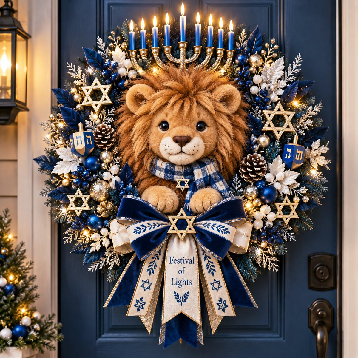 🦁✨ Lion of Judah Hanukkah Lighted Wreath - A Warm & Meaningful Welcome for the Festival of Lights