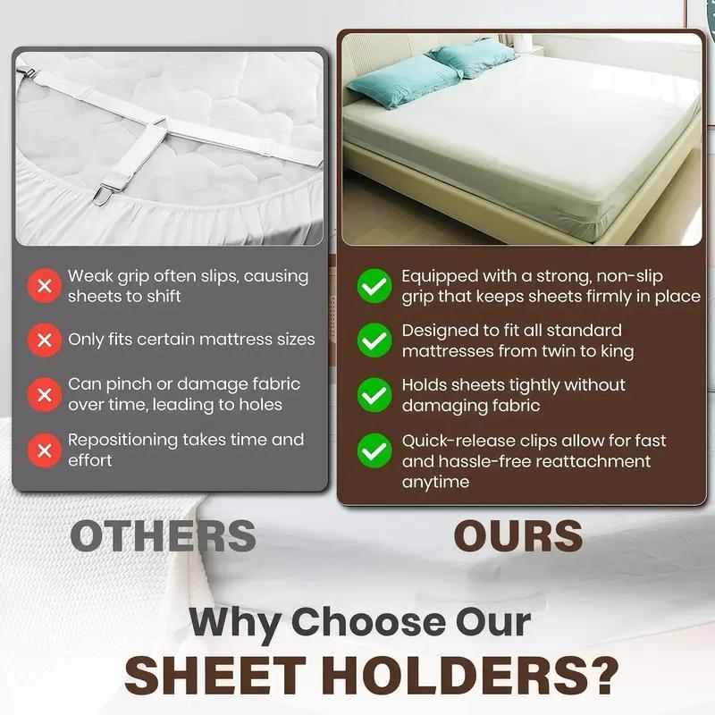 Bed sheet corner holders compared with traditional sheet straps