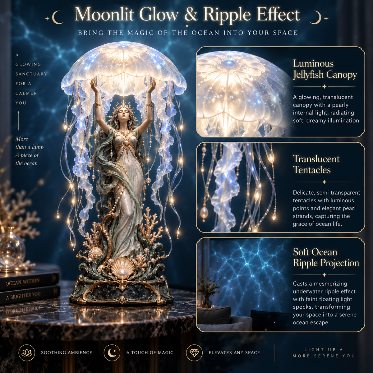 🌙 Moon Jelly Oracle — Luminous Ocean Priestess Lamp