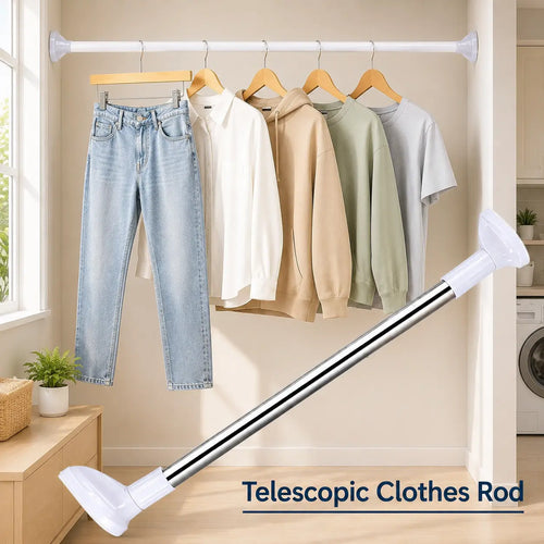 Punch-Free Adjustable Telescopic Tension Rod for Closet & Laundry Organization