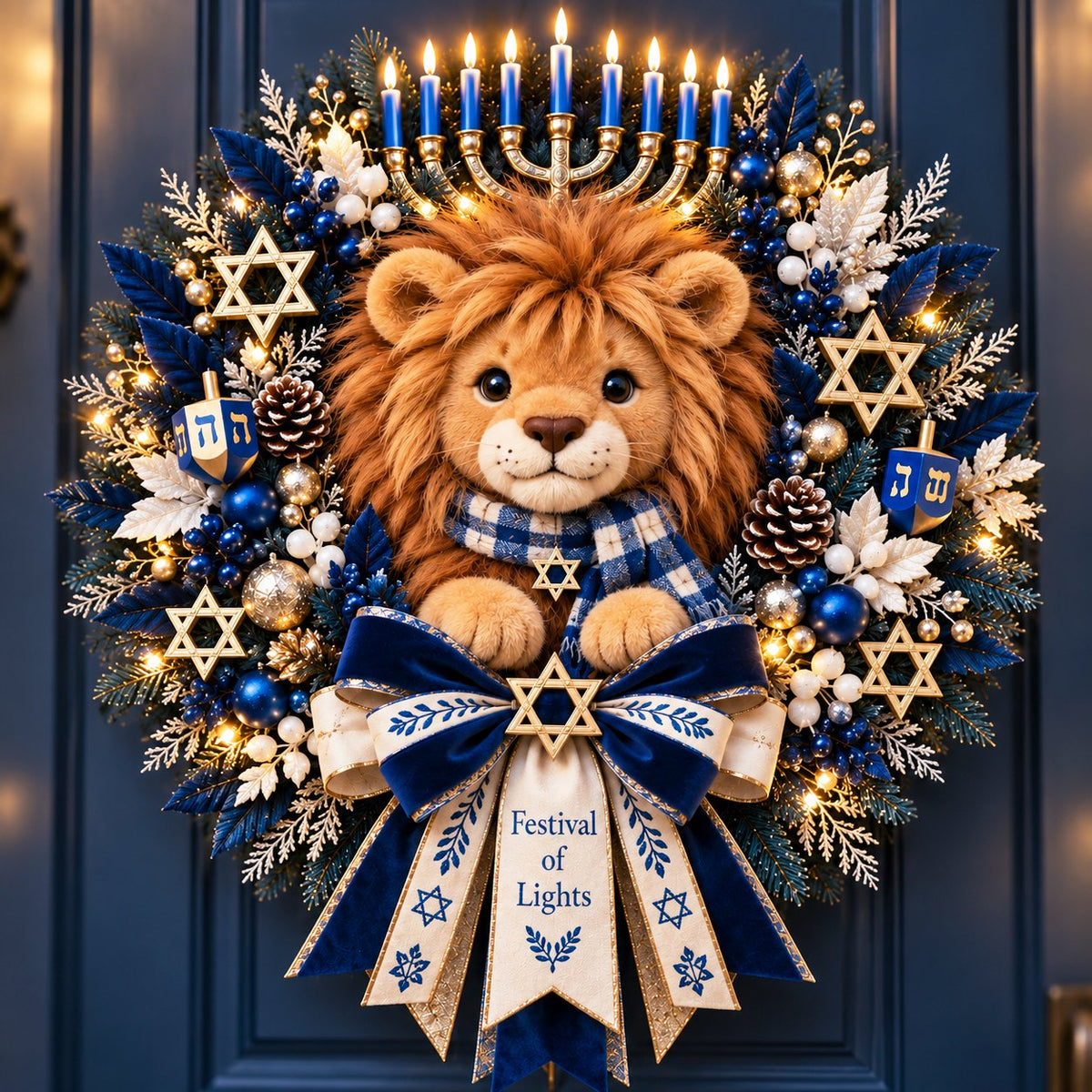 🦁✨ Lion of Judah Hanukkah Lighted Wreath - A Warm & Meaningful Welcome for the Festival of Lights