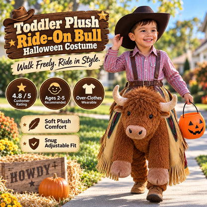 🤠🐂 Little Rodeo Rider Plush Bull Costume – Adjustable Cowboy Ride-On Dress-Up