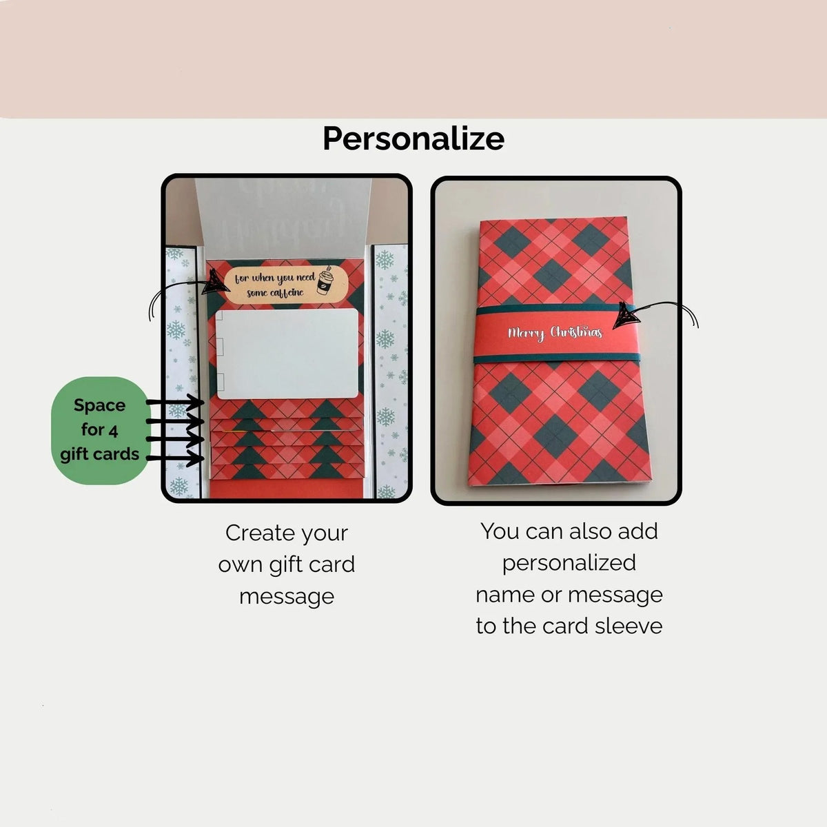 Write your own gift card messages and add a name to the booklet sleeve