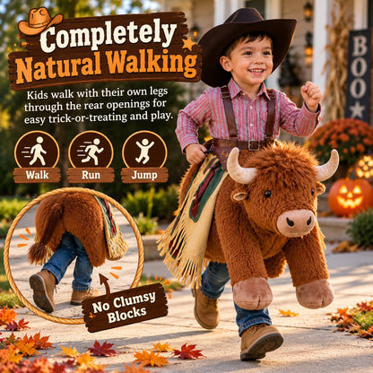 🤠🐂 Little Rodeo Rider Plush Bull Costume – Adjustable Cowboy Ride-On Dress-Up