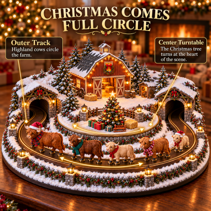 🐮🎄 Animated Highland Cow Christmas Farm – Light-Up Holiday Tabletop Décor