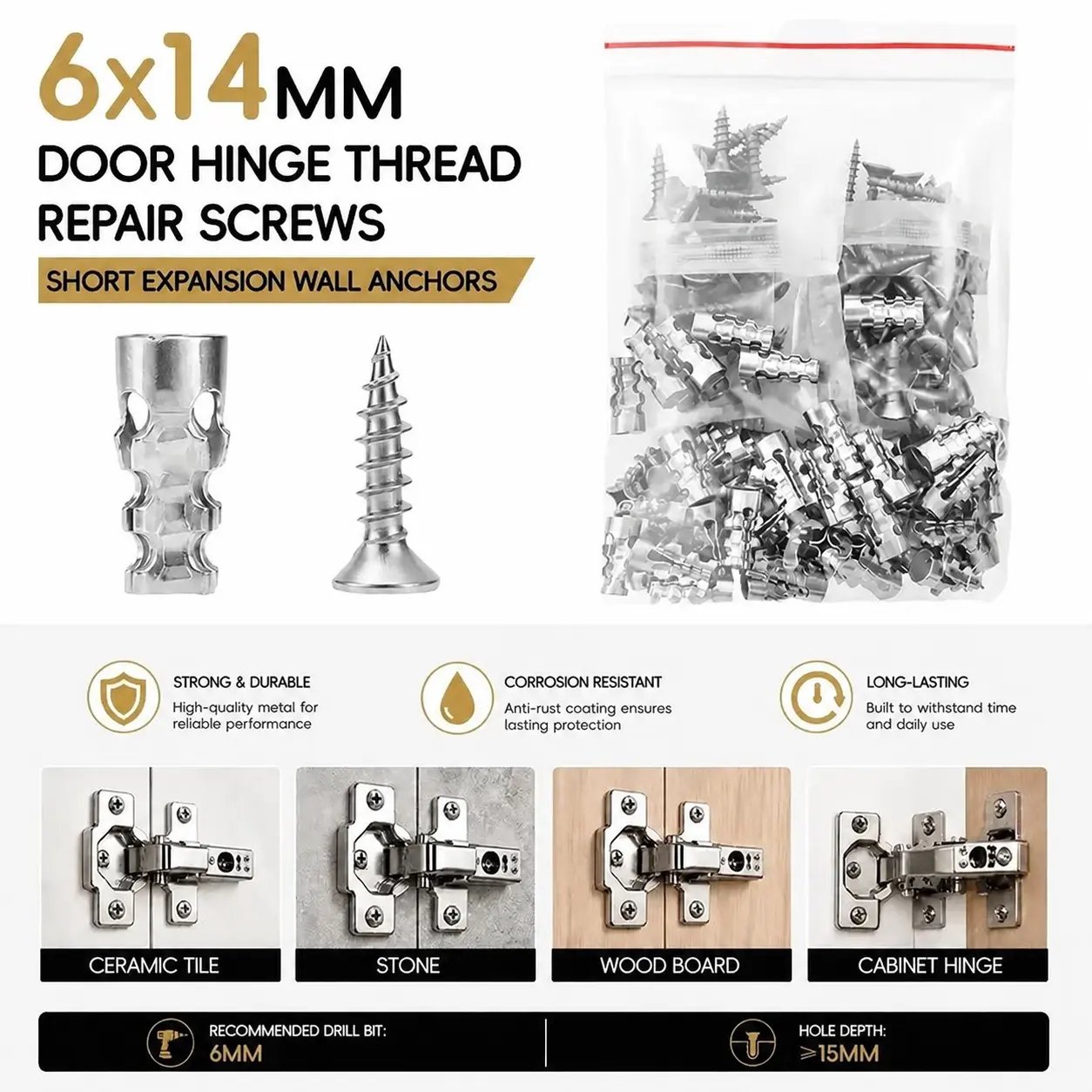 6×14mm Door Hinge Thread Repair Screws Kit