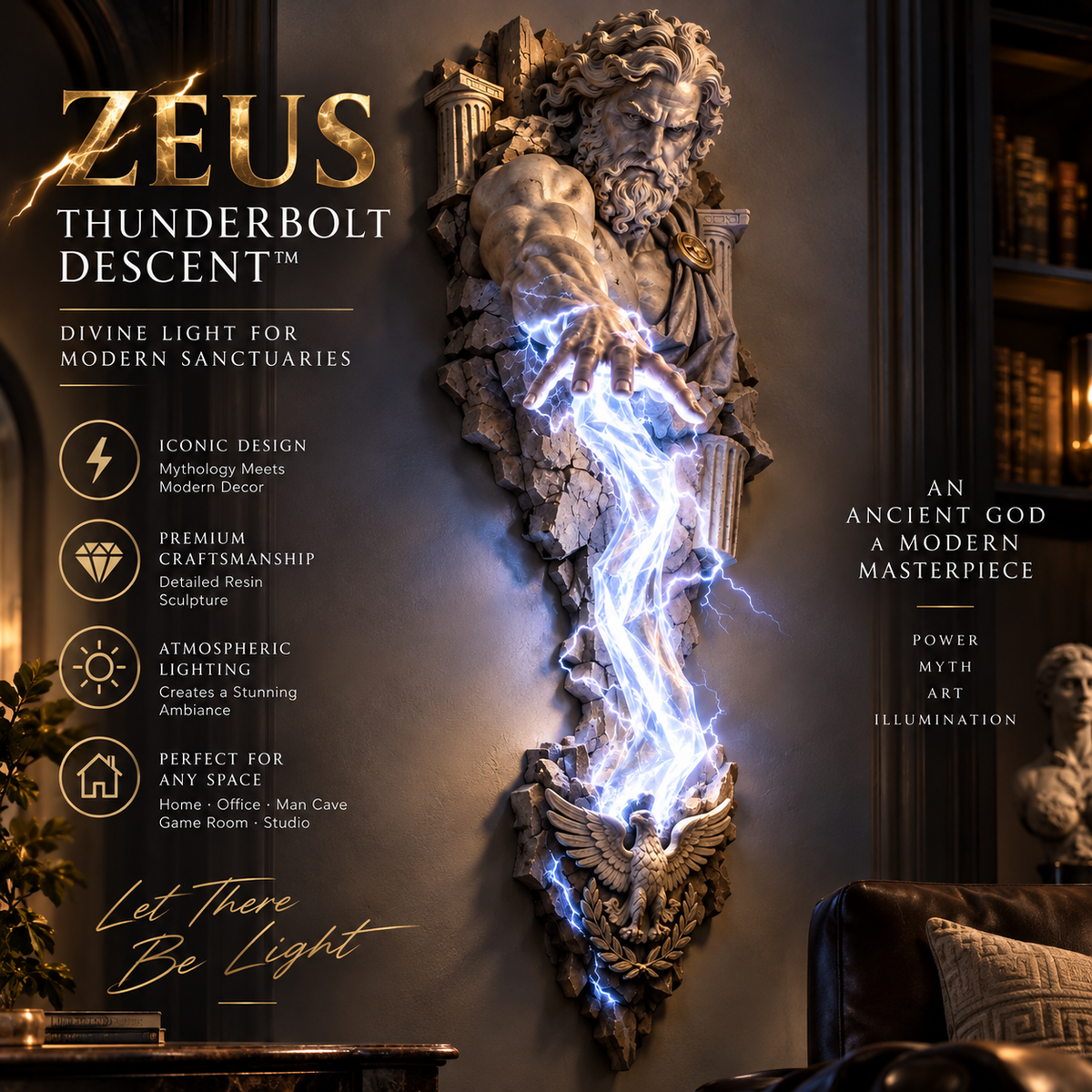 Zeus Thunderbolt Descent sculptural wall lamp