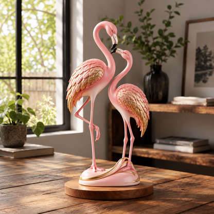 🦩✨ Blush & Gold Flamingo Couple Figurine 🌸💗